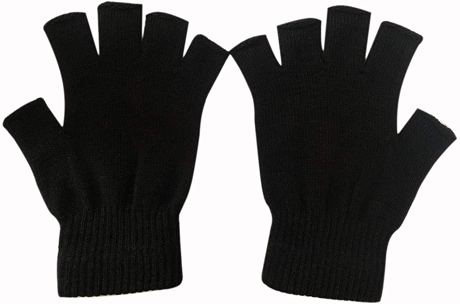 2 Pair Half Finger Gloves Winter Knit Touchscreen Warm Stretchy Mittens Fingerless Gloves in Common Size for Men and Women,black