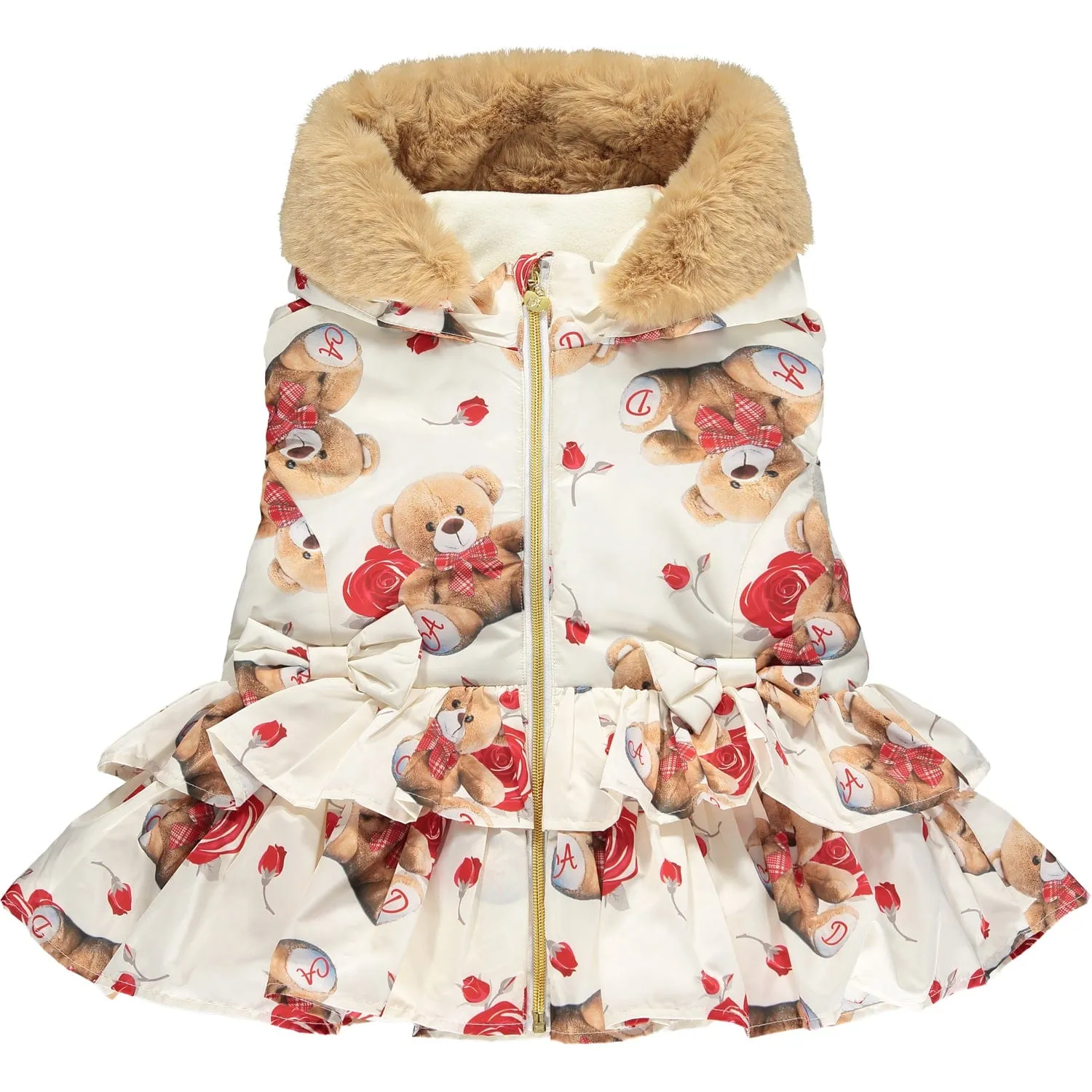 A DEE - Maya Faux Fur Hooded Teddy Print Gilet - Cream