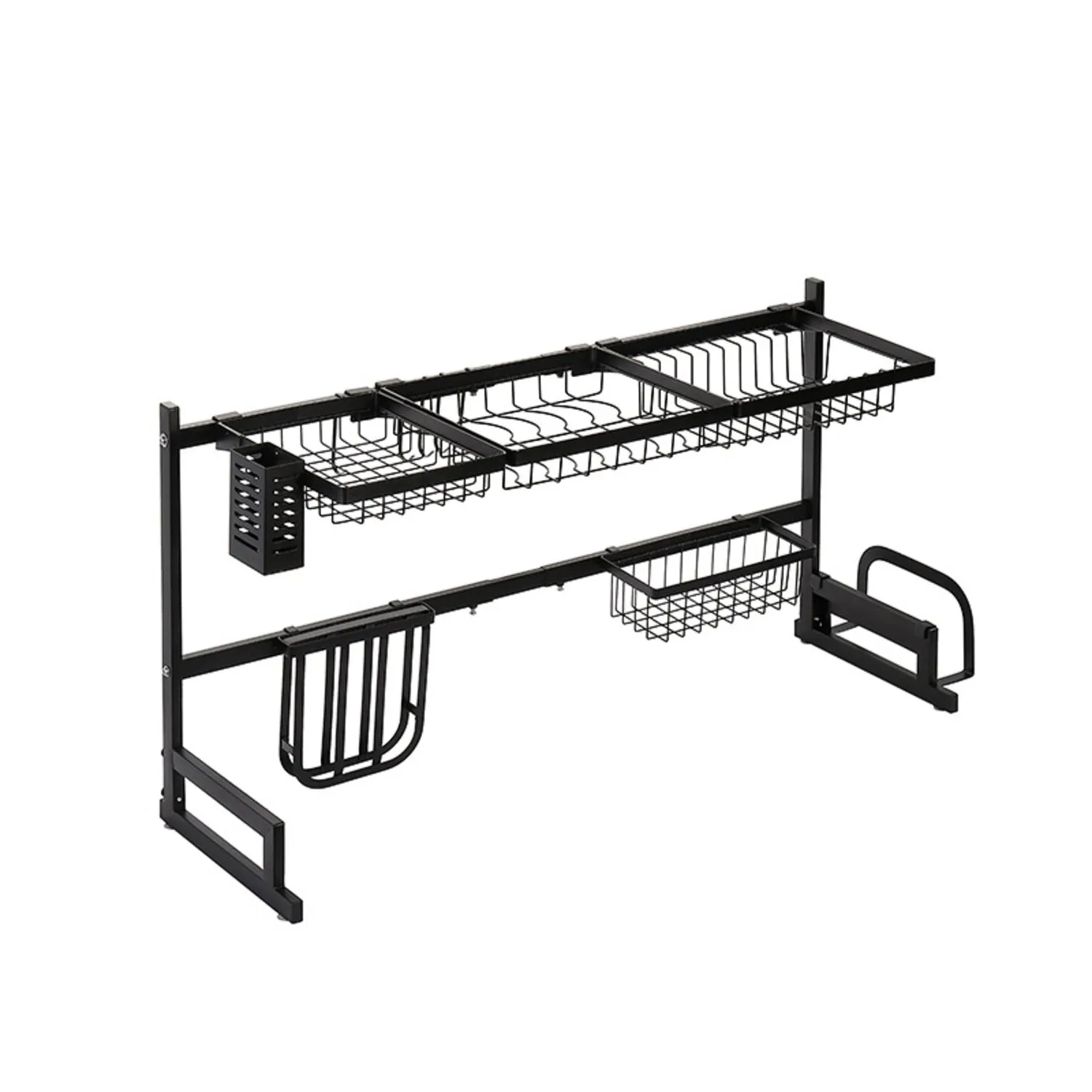 Adjustable Dishwasher Safe Over Sink Dish Drying Rack, Stainless Steel with 8 Components - GOMINIMO