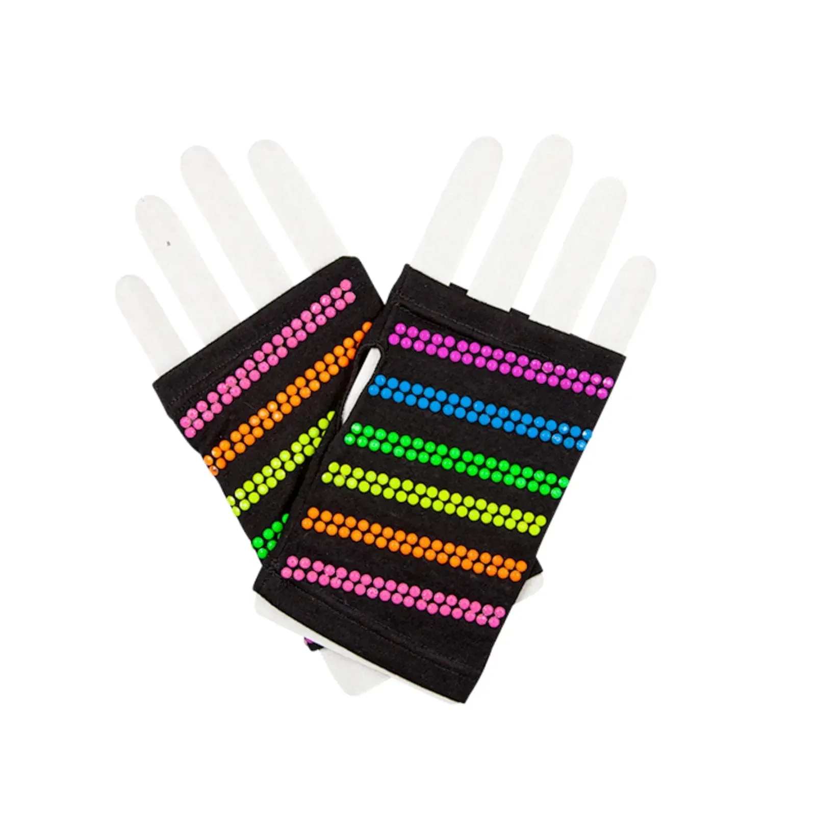 Adults Multicolour Neon Bead Fingerless Gloves 80s Fancy Dress