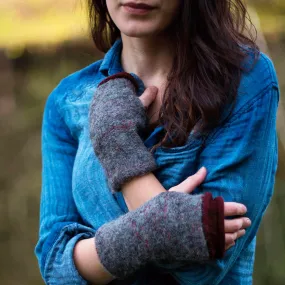 Alpaca Fingerless Gloves, Double Layer - Gray/Red, Peru