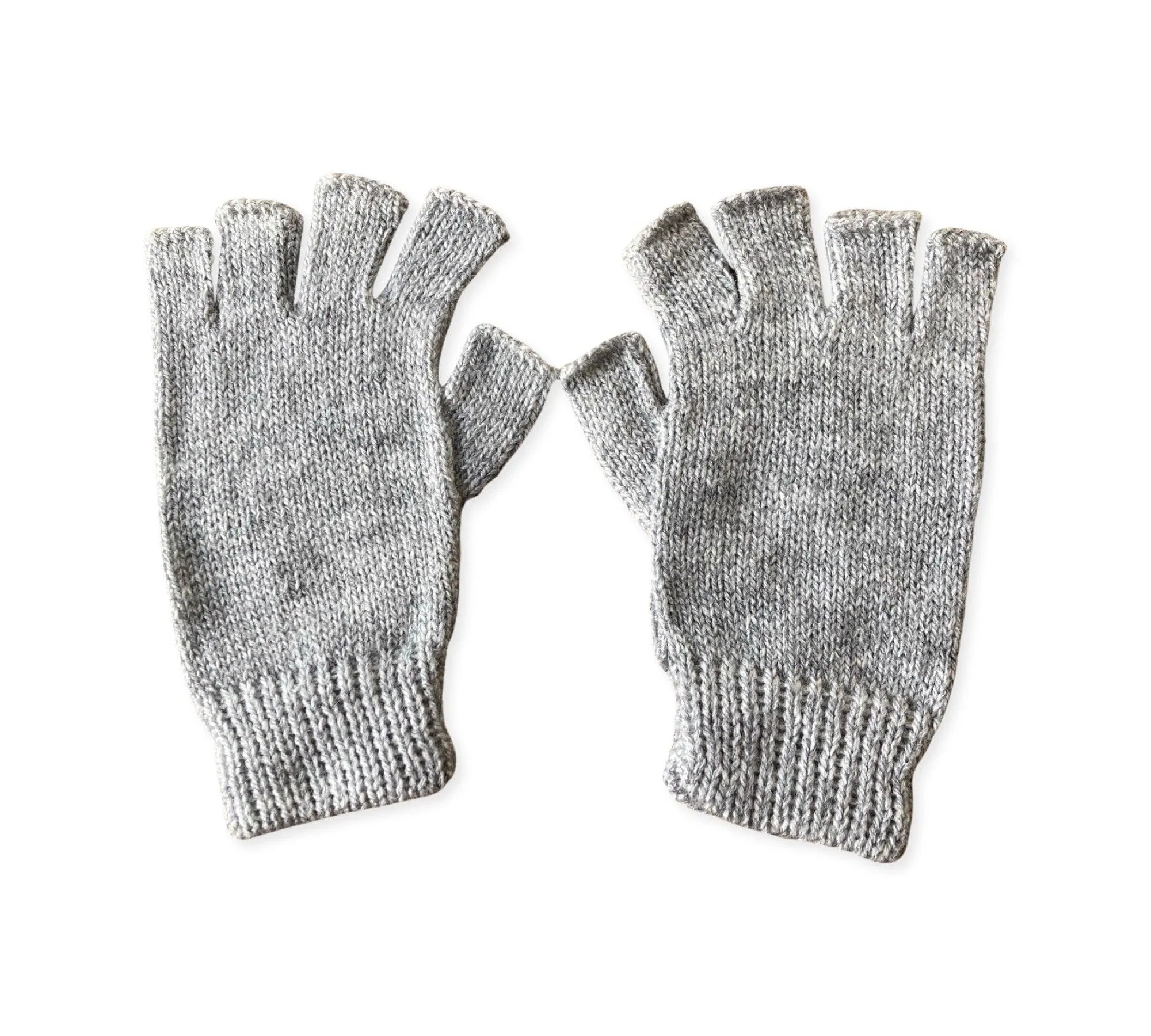 Alpaca Hand Knitted Fingerless Gloves - Silver