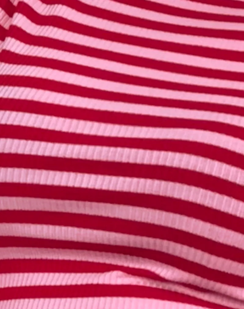 Amabon Top in Pink and Red Stripe