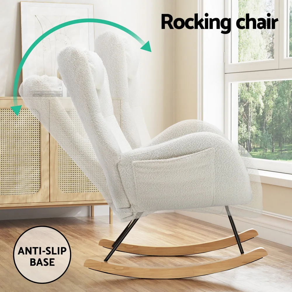 Artiss Rocking Armchair Feeding Chair Boucle Fabric Armchairs Lounge Sofa White