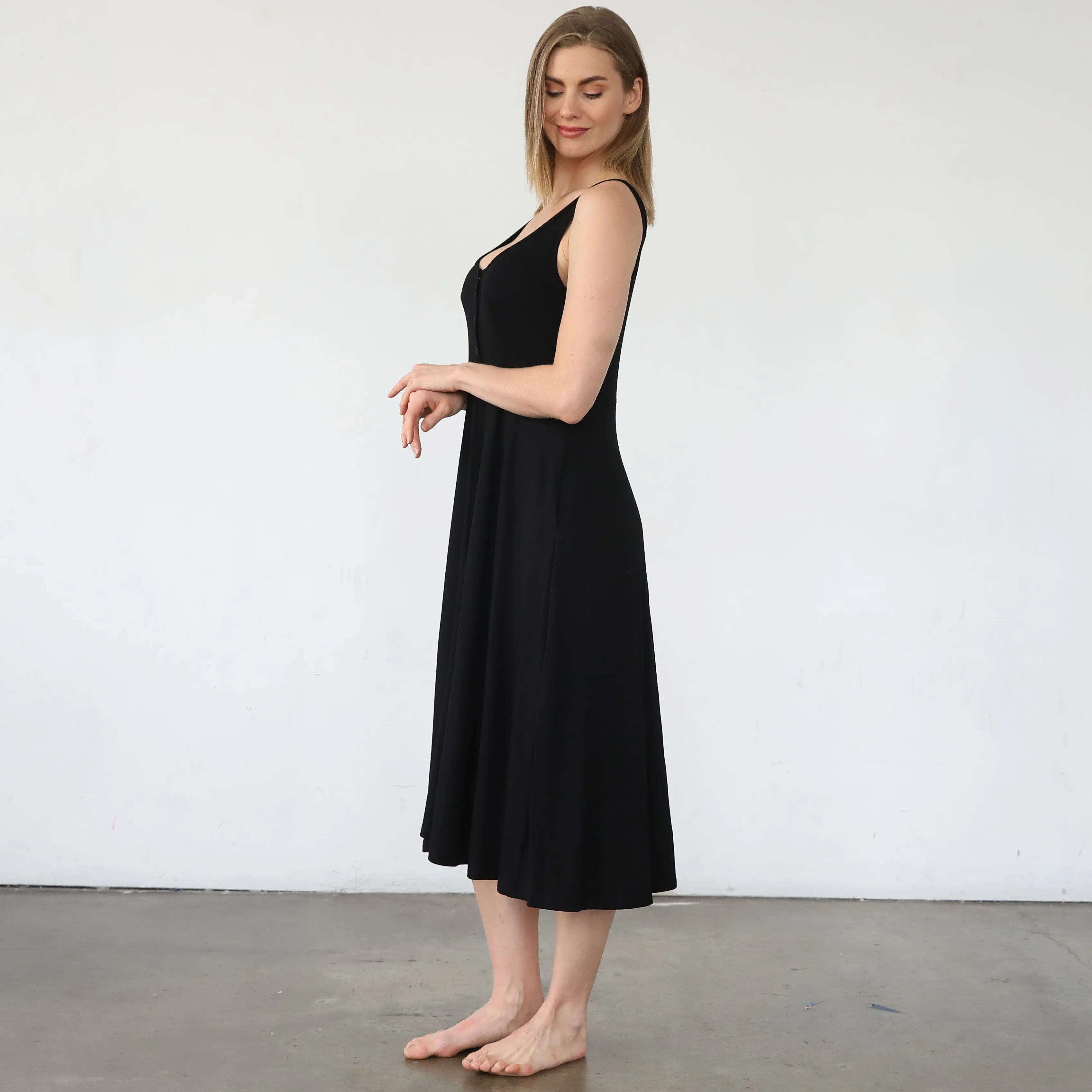 Audrey Softest Rib Nursing & Pregnancy Tank Dress (Noir)