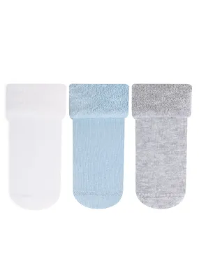 Baby Boy Anti-Slip Terry Socks Blue Plain 3Pk (0-3yrs)