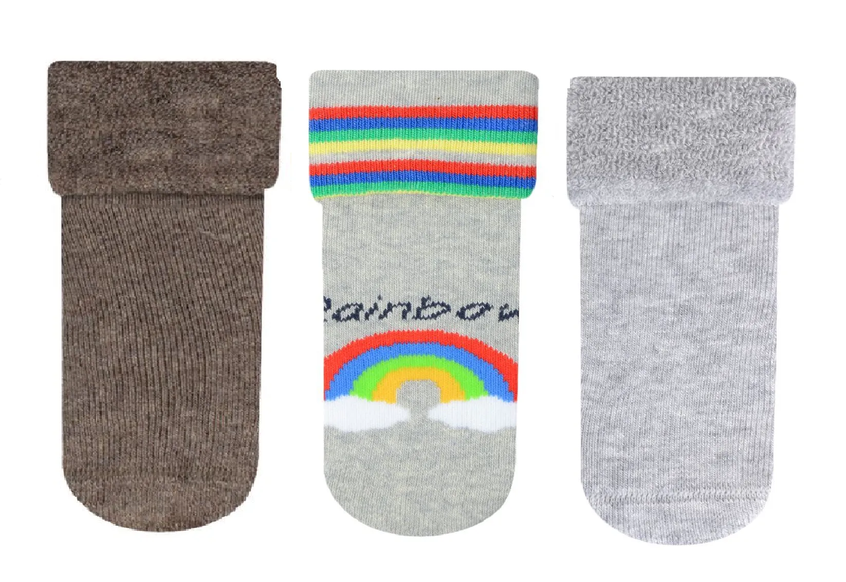 Baby Boy Anti-Slip Terry Socks Rainbow Grey 3Pk (12-18mths)