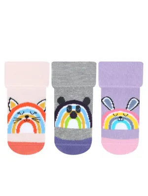 Baby Girl Anti-Slip Terry Socks Rainbow 3Pk (0-12mths)