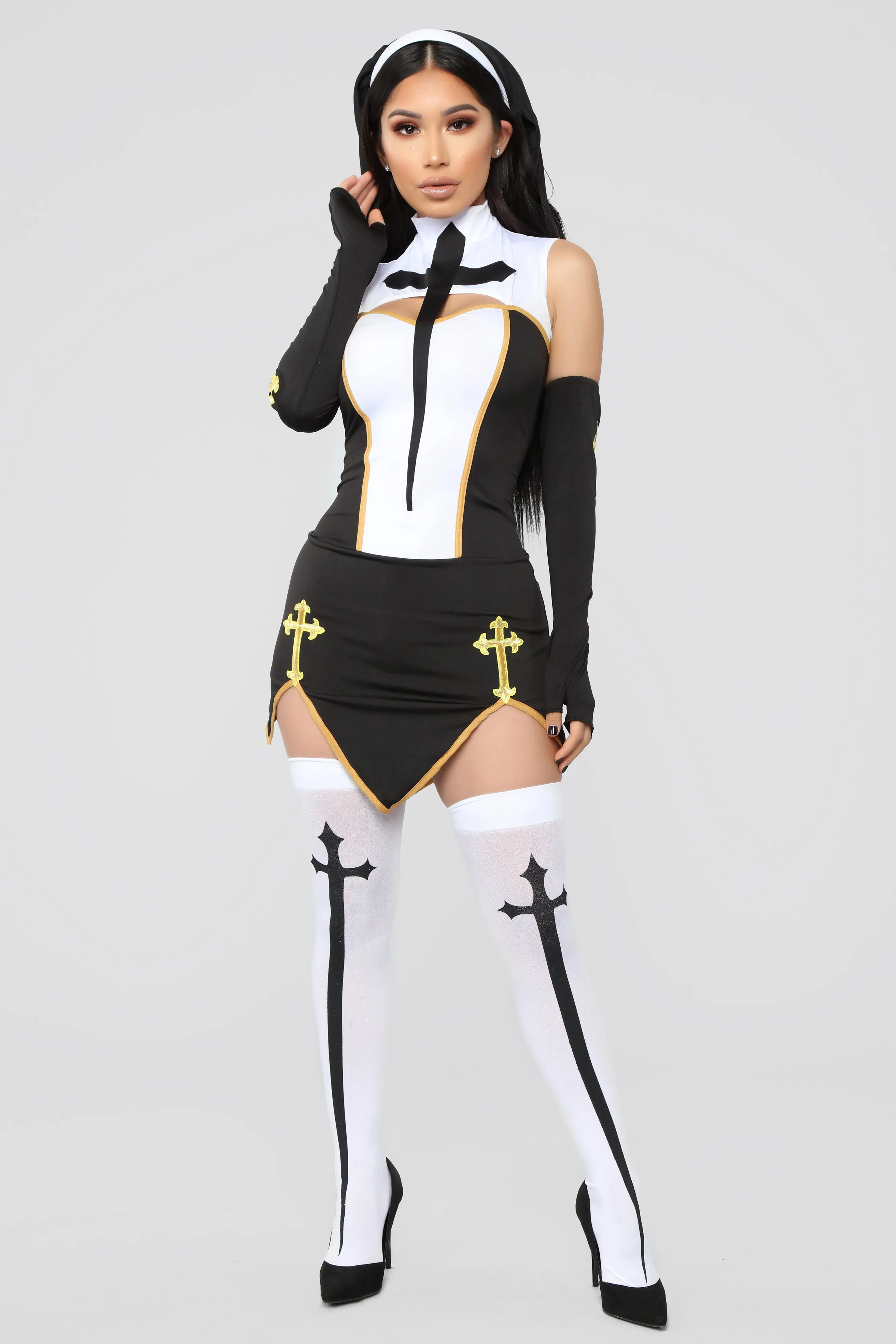 Bad Habits Nun 4 Piece Costume Set - Black/Combo