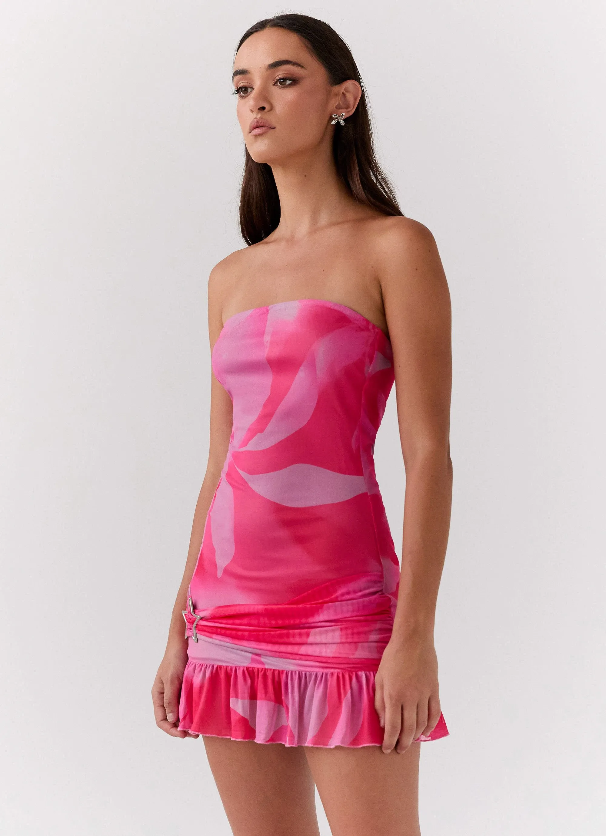 Besa Mesh Mini Dress - Neon Blush