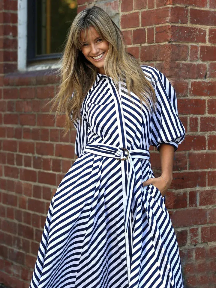 Bianca Dress - Navy Stripes