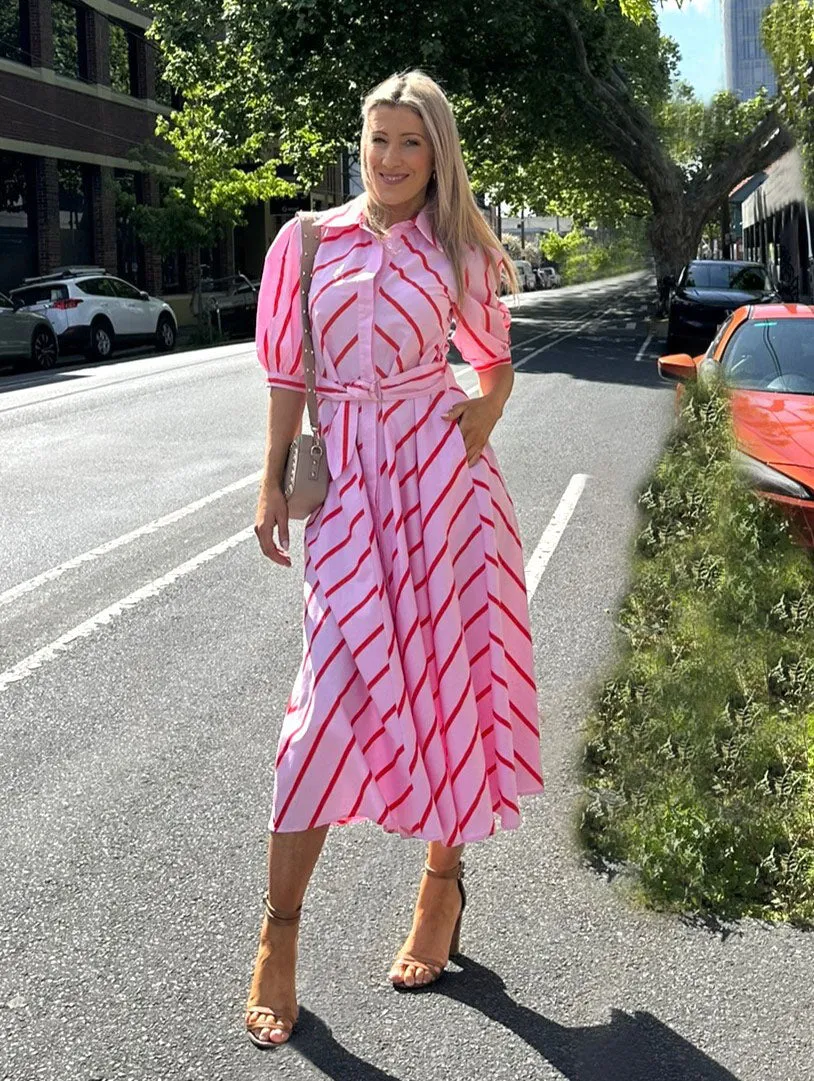 Bianca Dress - Pink Stripes