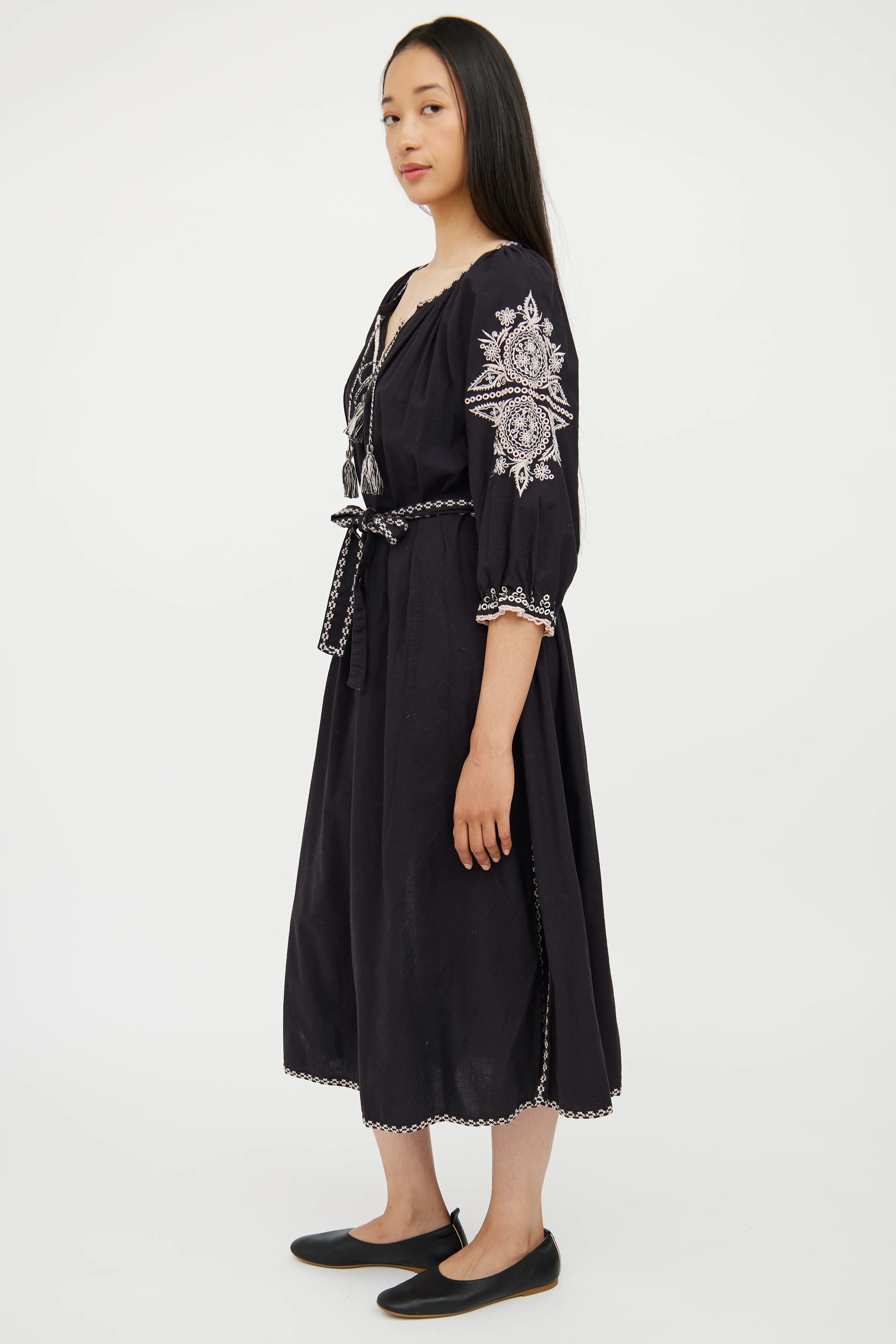 Black & White Cotton Embroidered Dress