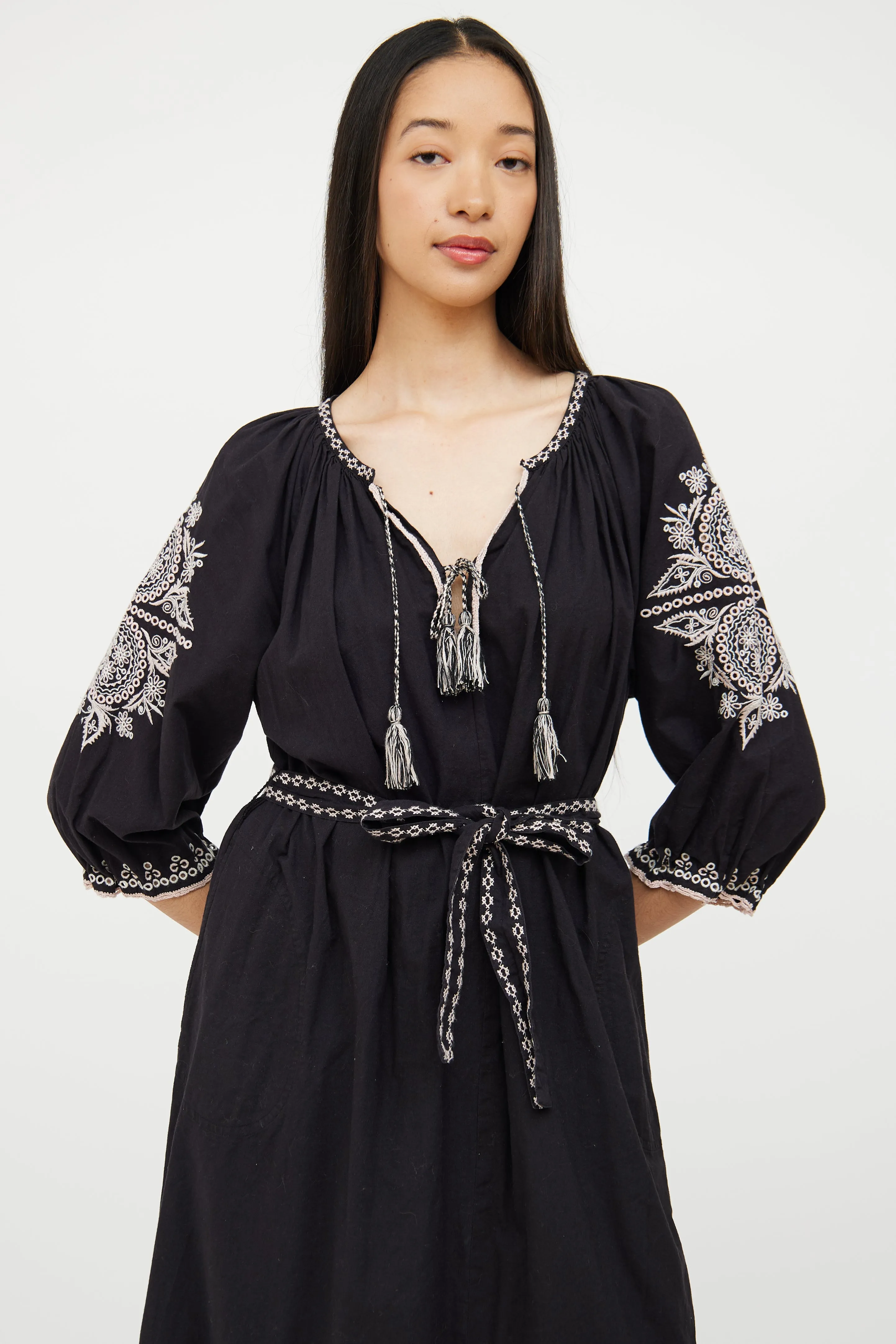 Black & White Cotton Embroidered Dress