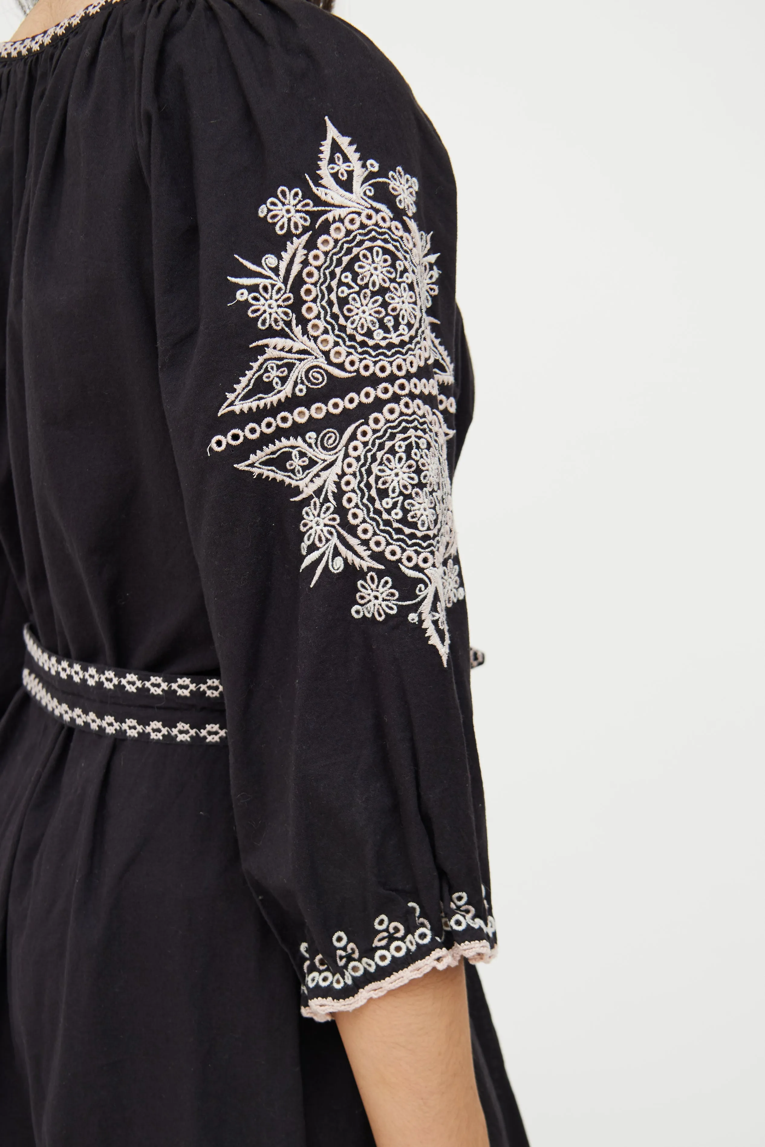 Black & White Cotton Embroidered Dress