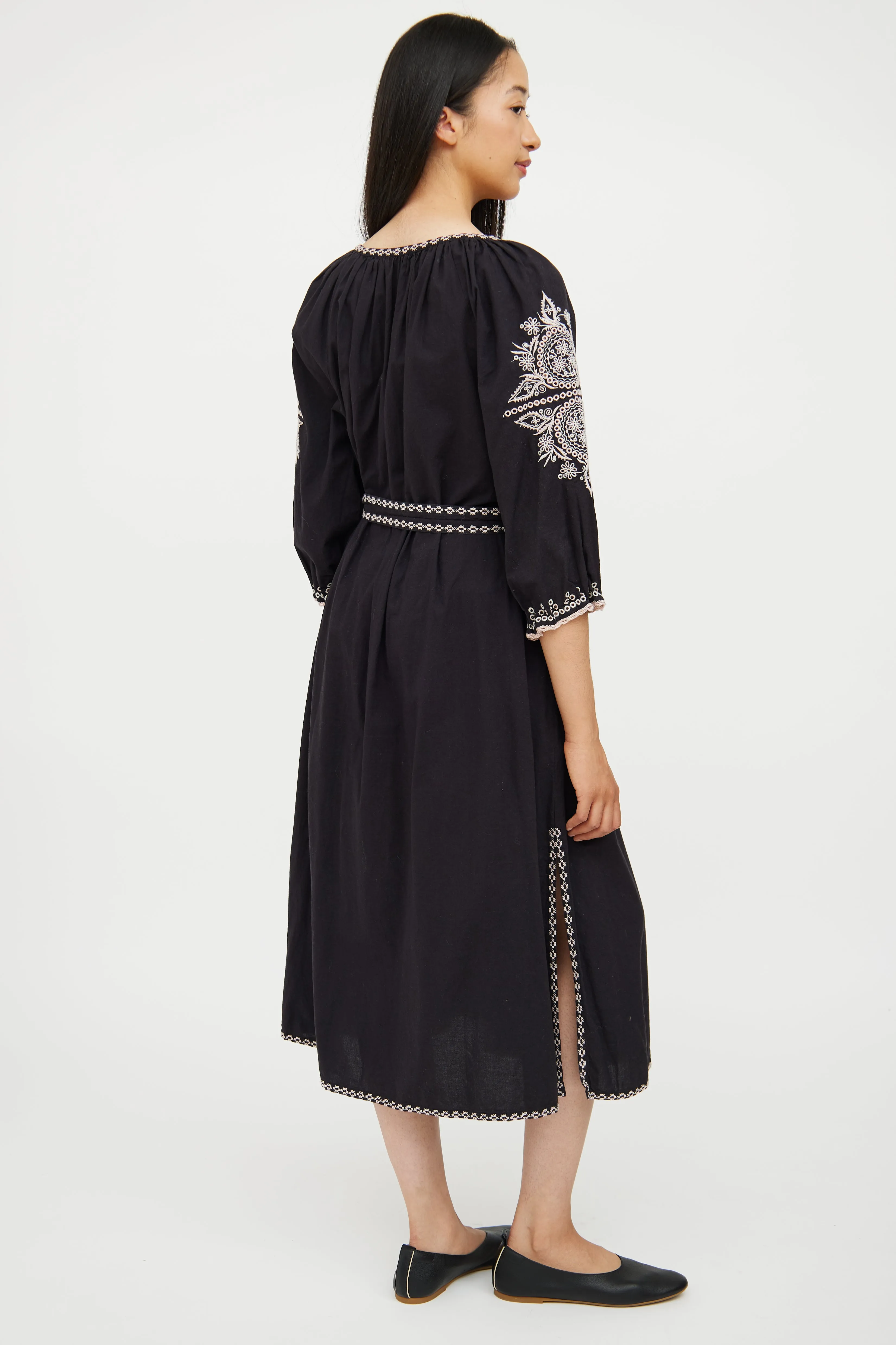 Black & White Cotton Embroidered Dress