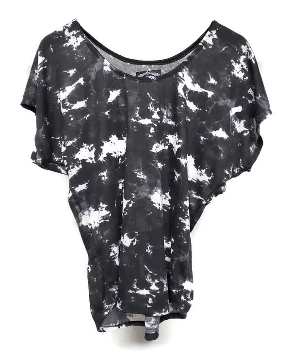 Black and Cream Tie Dye Print Dolman Top