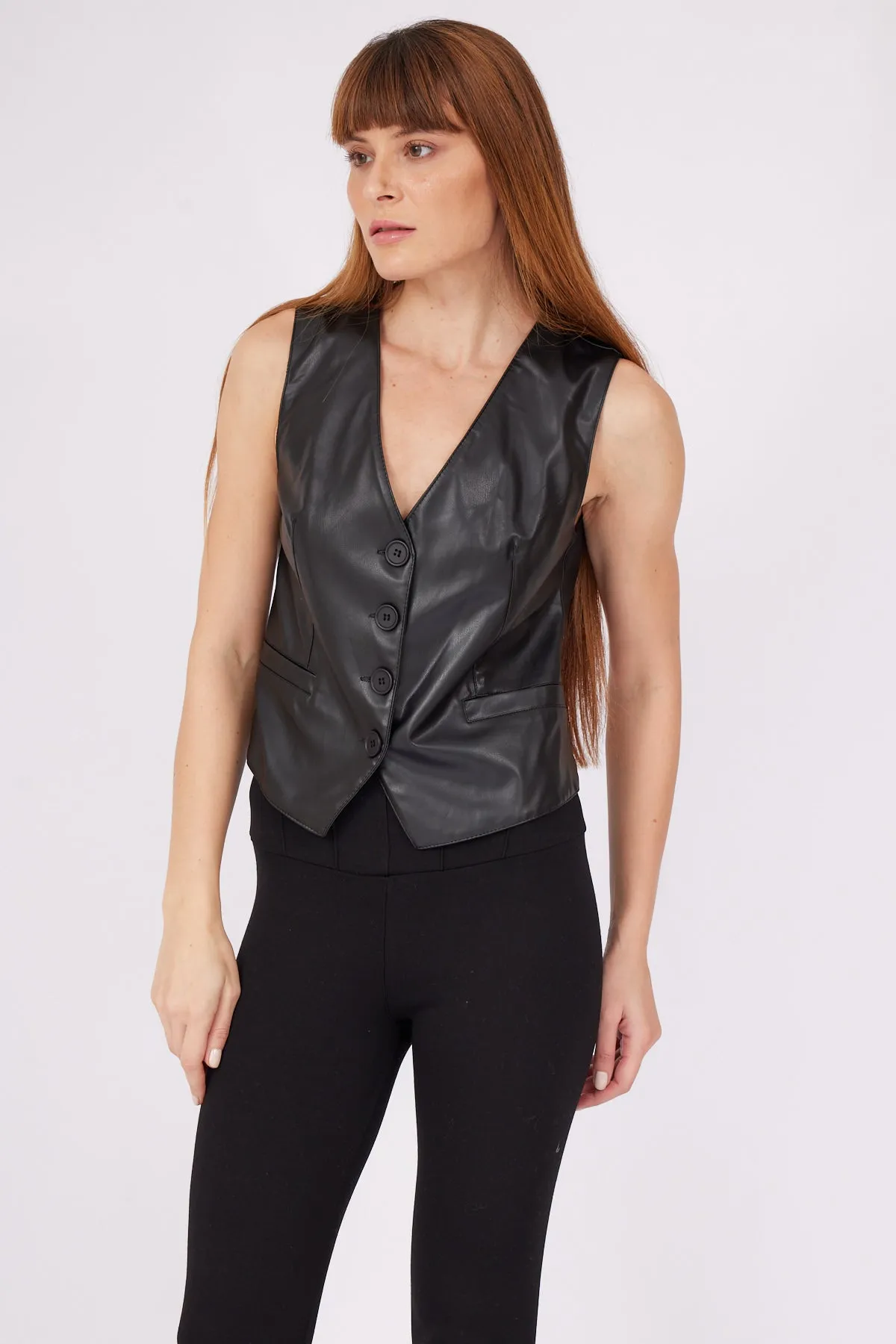 BLACK LEATHER MASCULINE VEST