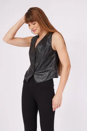 BLACK LEATHER MASCULINE VEST