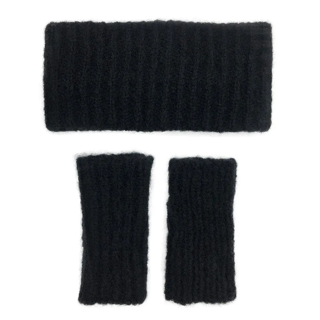 Black Ribbed Alpaca Ear Warmer by SLATE   SALT