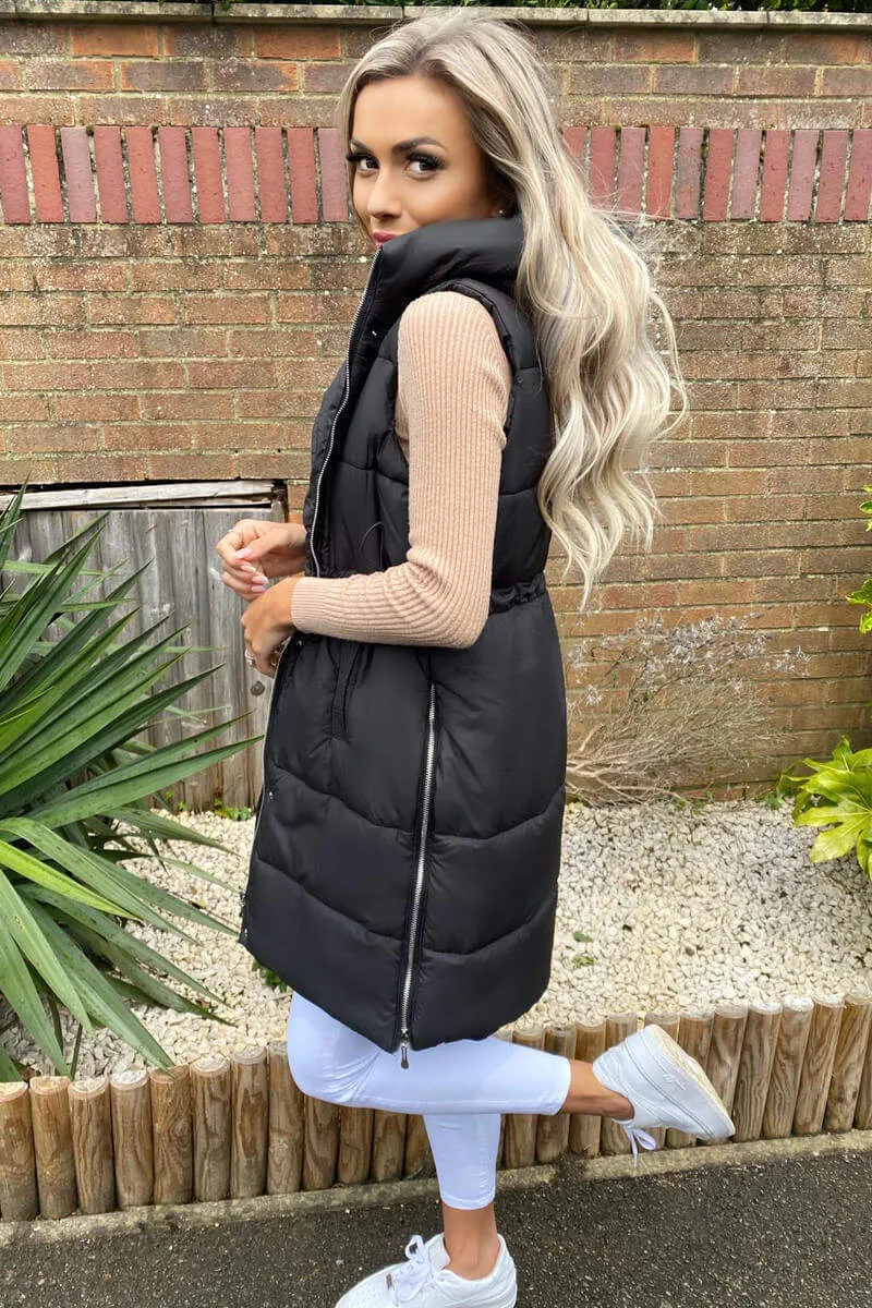 Black Side Zip Hooded Gilet