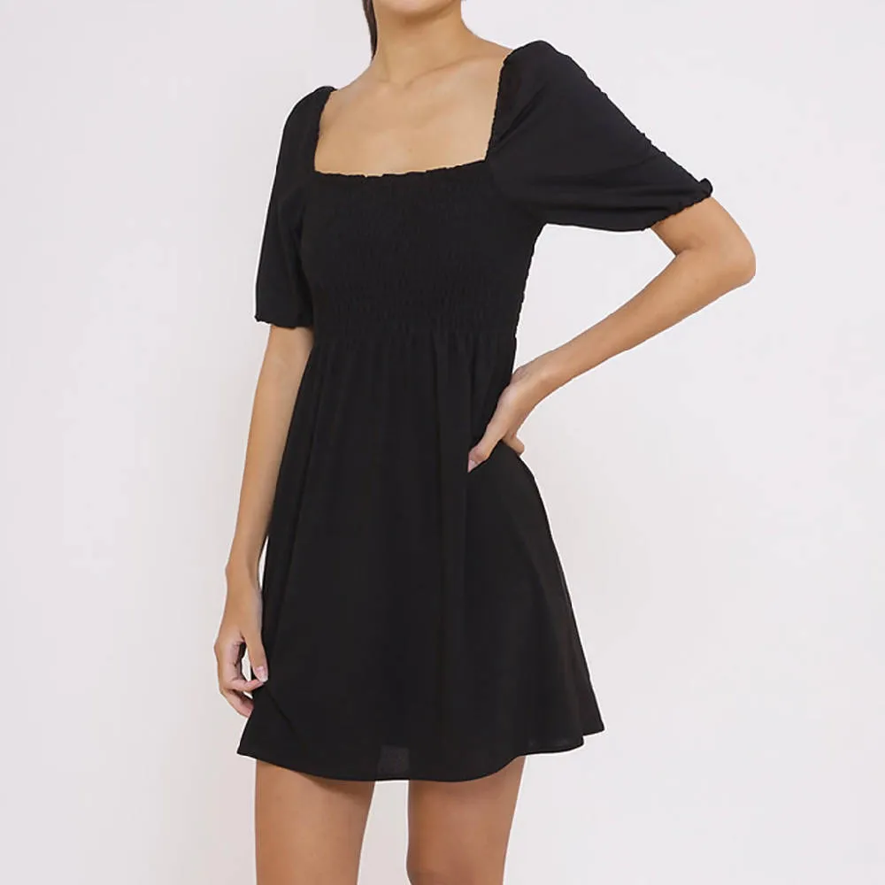 Black Square Neck Knit Dress