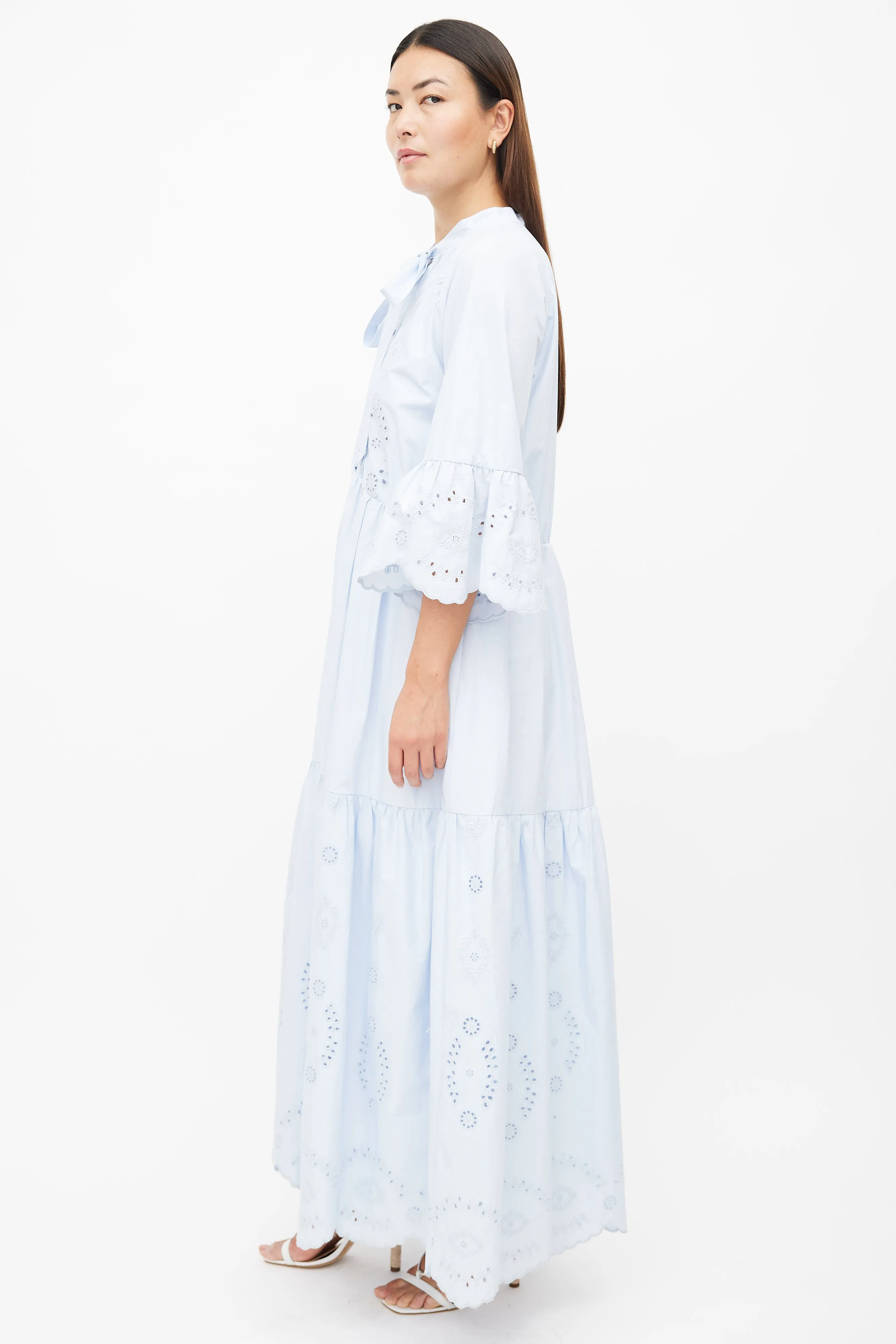 Blue Cotton Eyelet Lace Maxi Dress