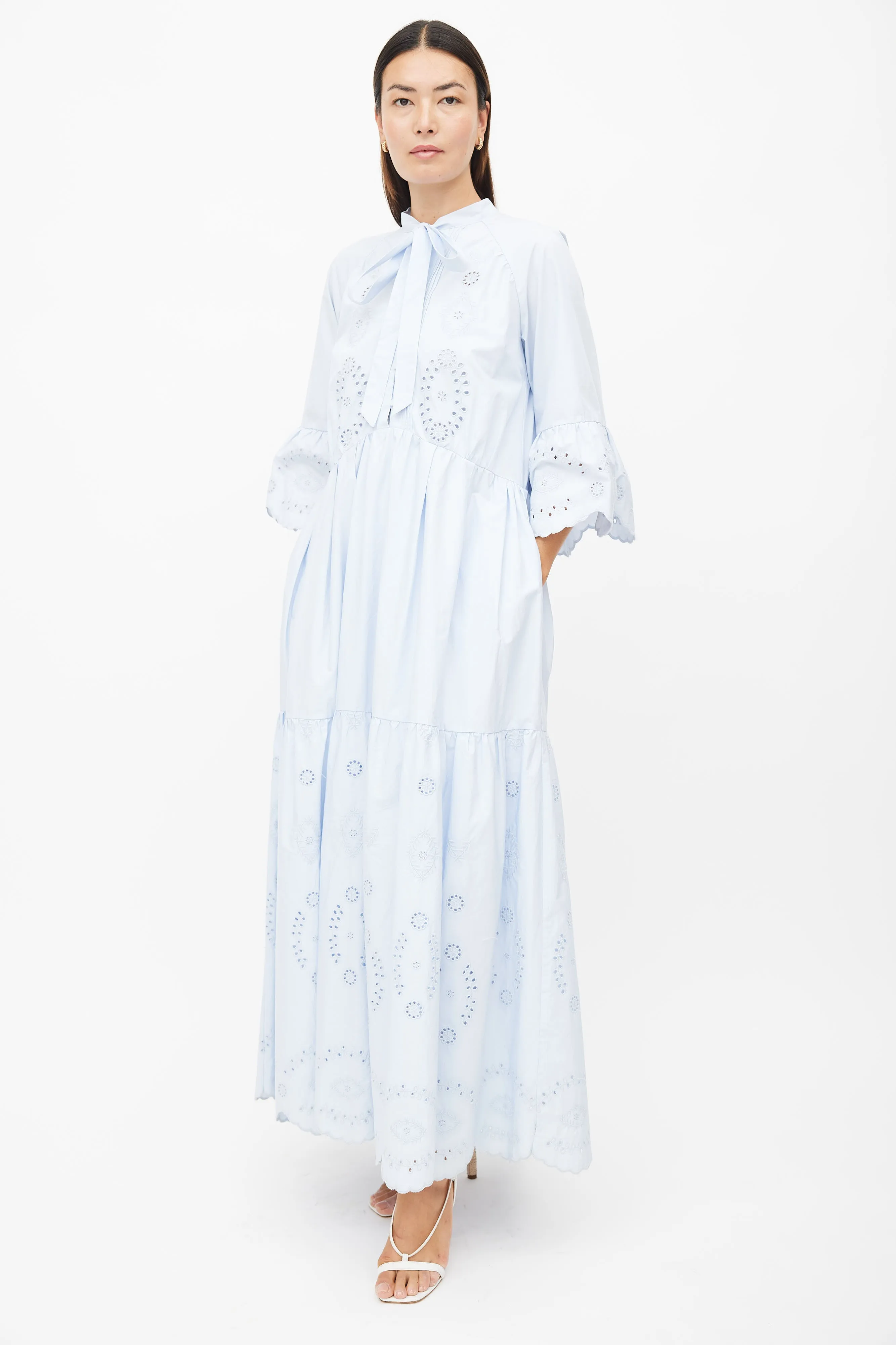 Blue Cotton Eyelet Lace Maxi Dress