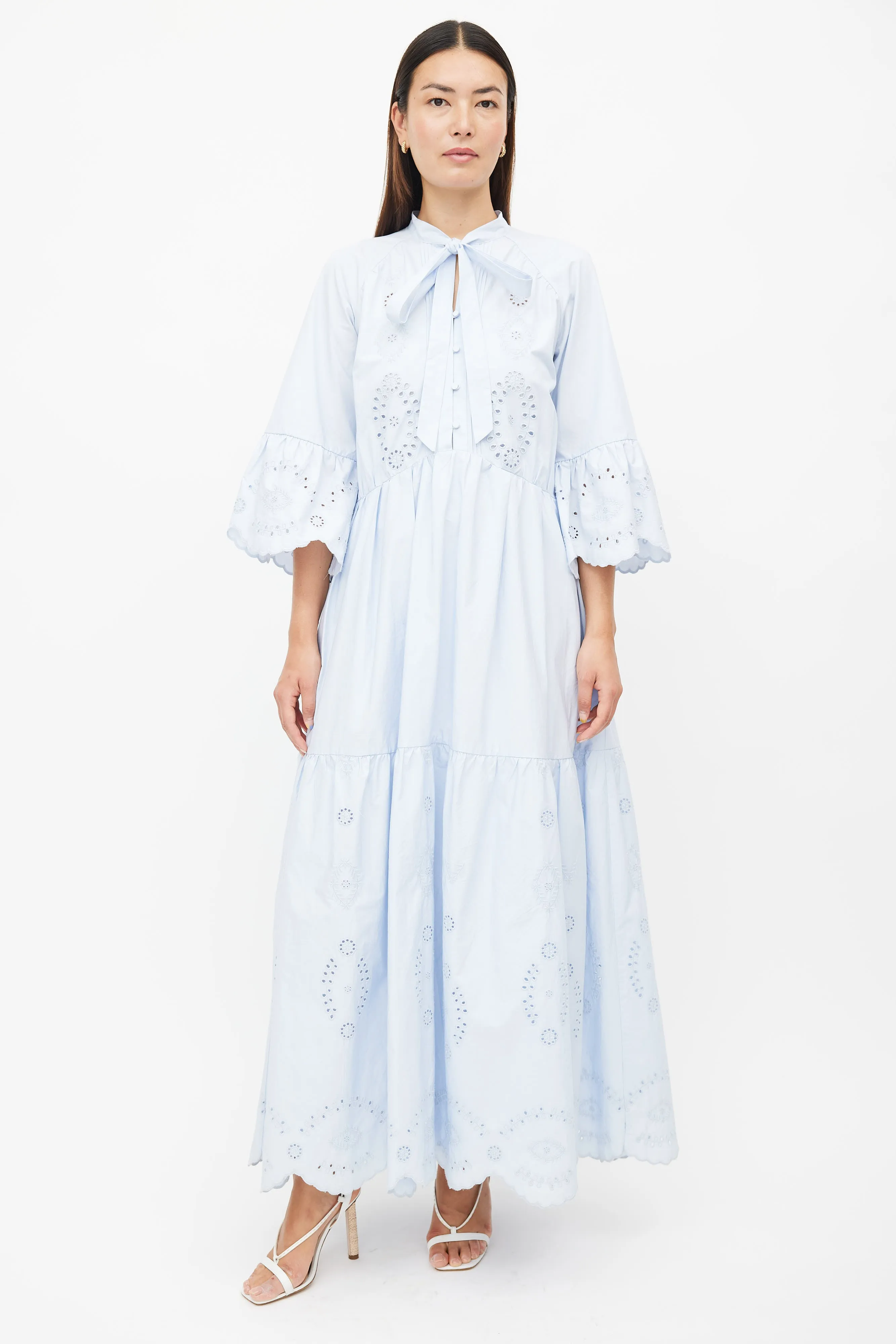 Blue Cotton Eyelet Lace Maxi Dress