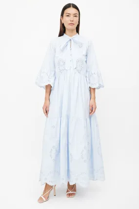 Blue Cotton Eyelet Lace Maxi Dress