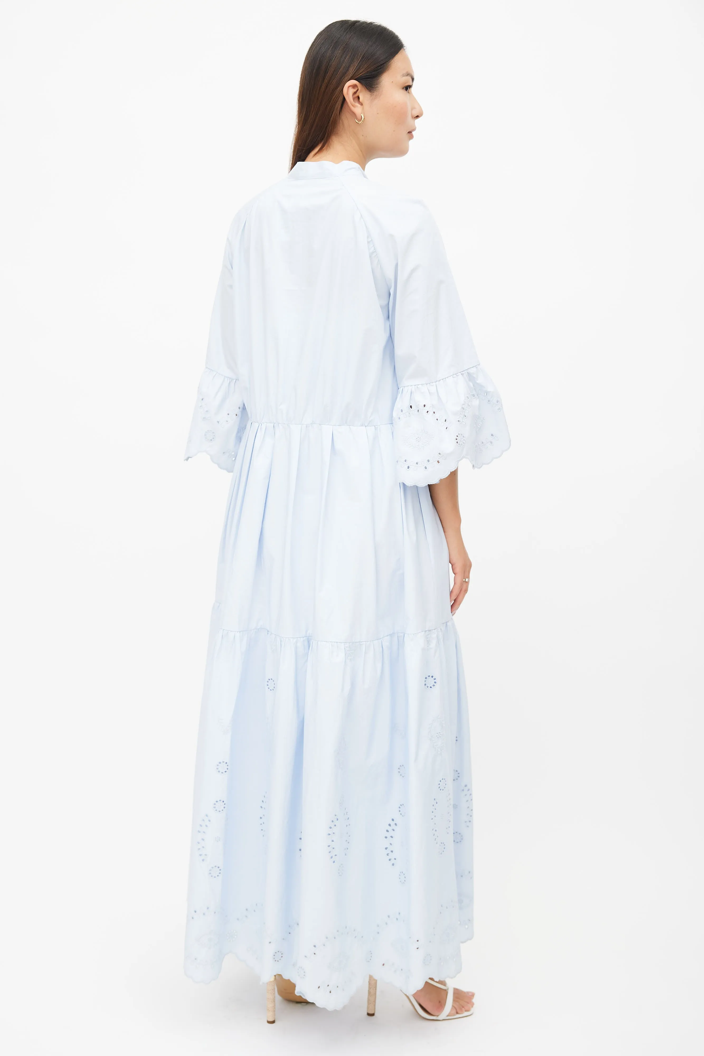 Blue Cotton Eyelet Lace Maxi Dress