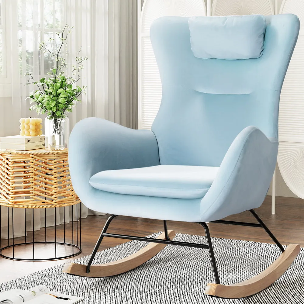 Blue Velvet Rocking Armchair with Headrest - Artiss