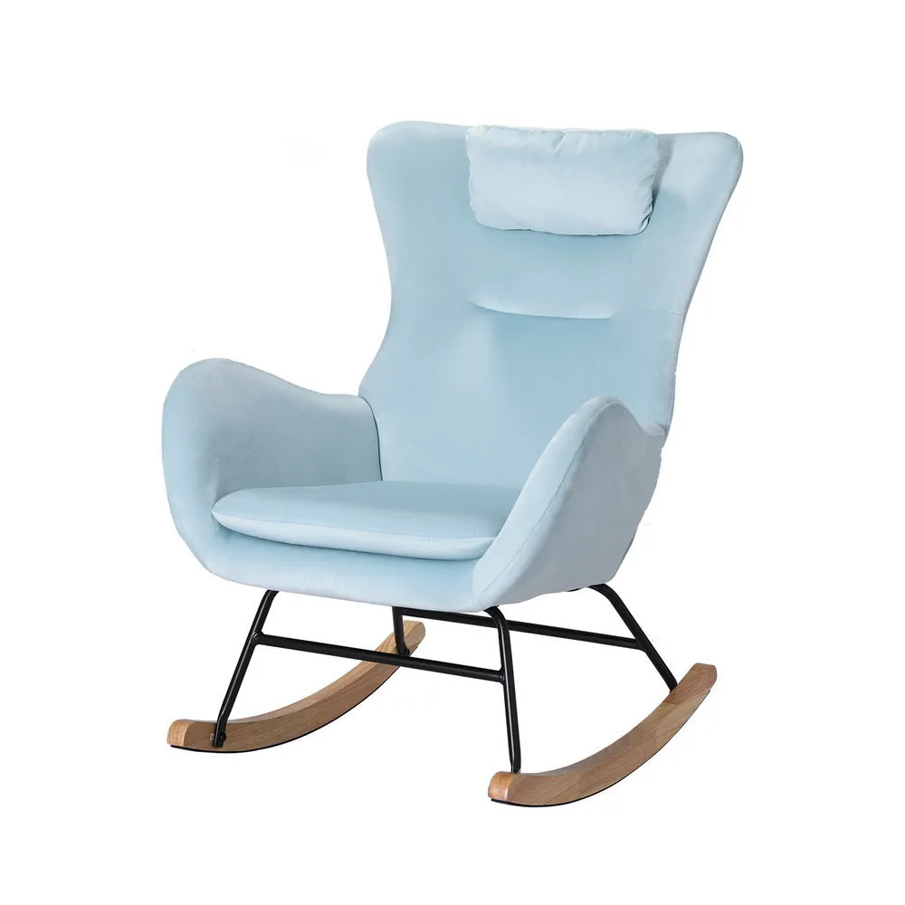 Blue Velvet Rocking Armchair with Headrest - Artiss