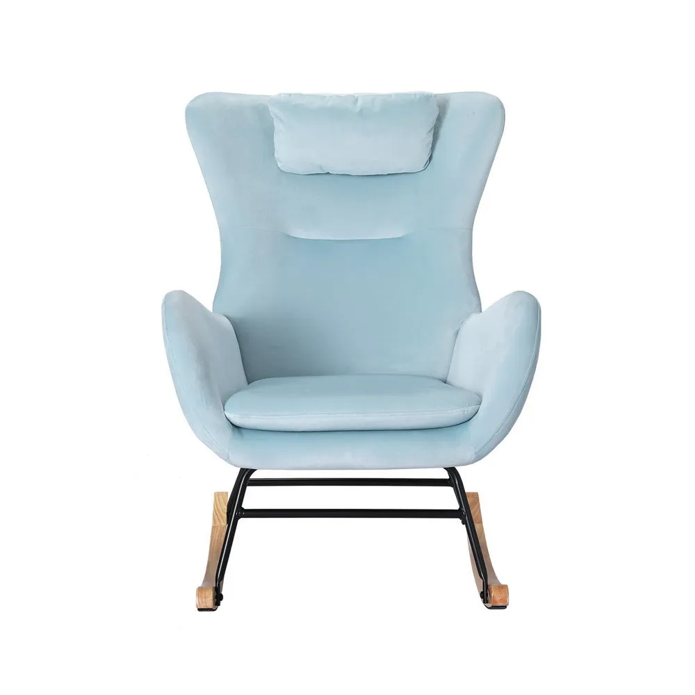 Blue Velvet Rocking Armchair with Headrest - Artiss