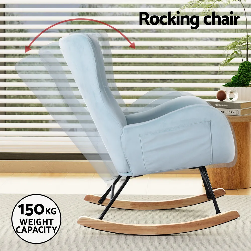 Blue Velvet Rocking Armchair with Headrest - Artiss