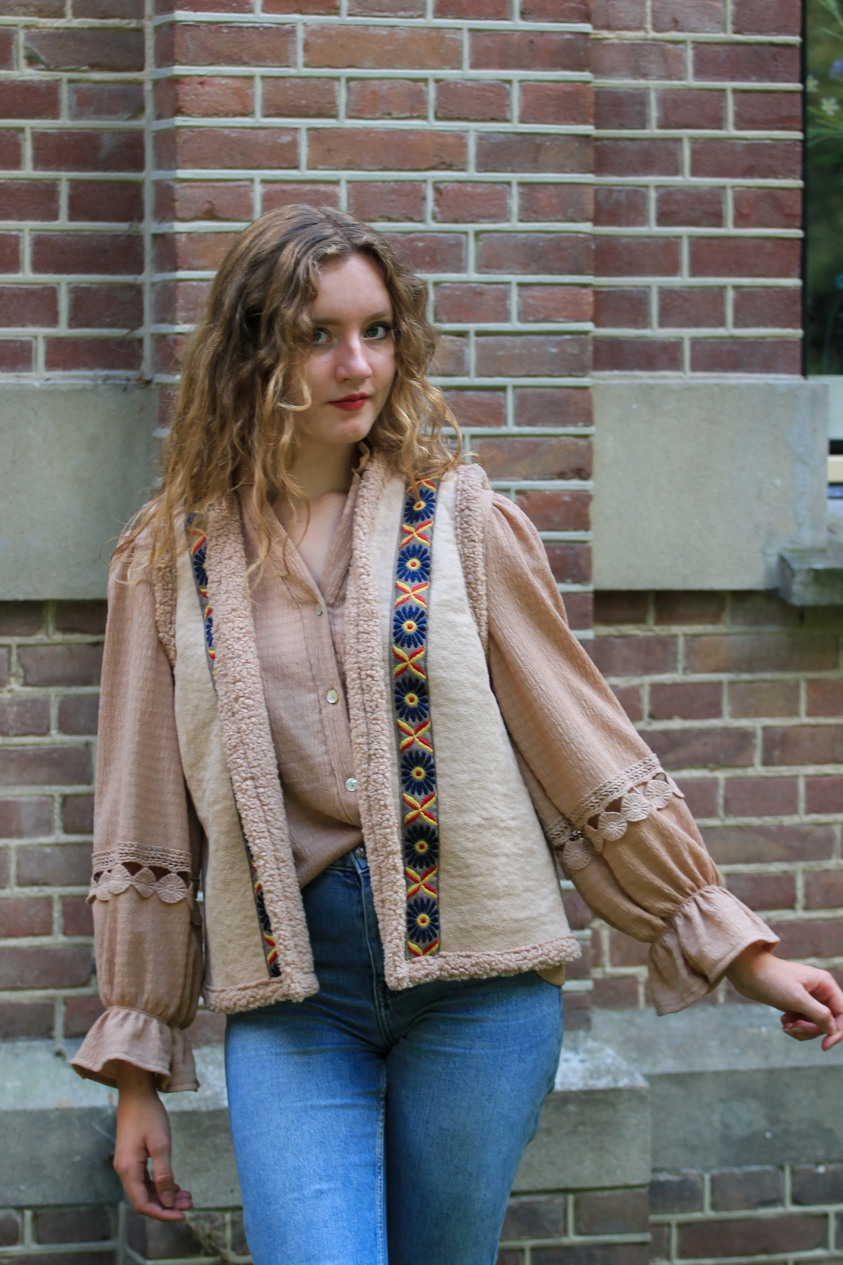 Boho gilet met borduursel Rosalie | camel