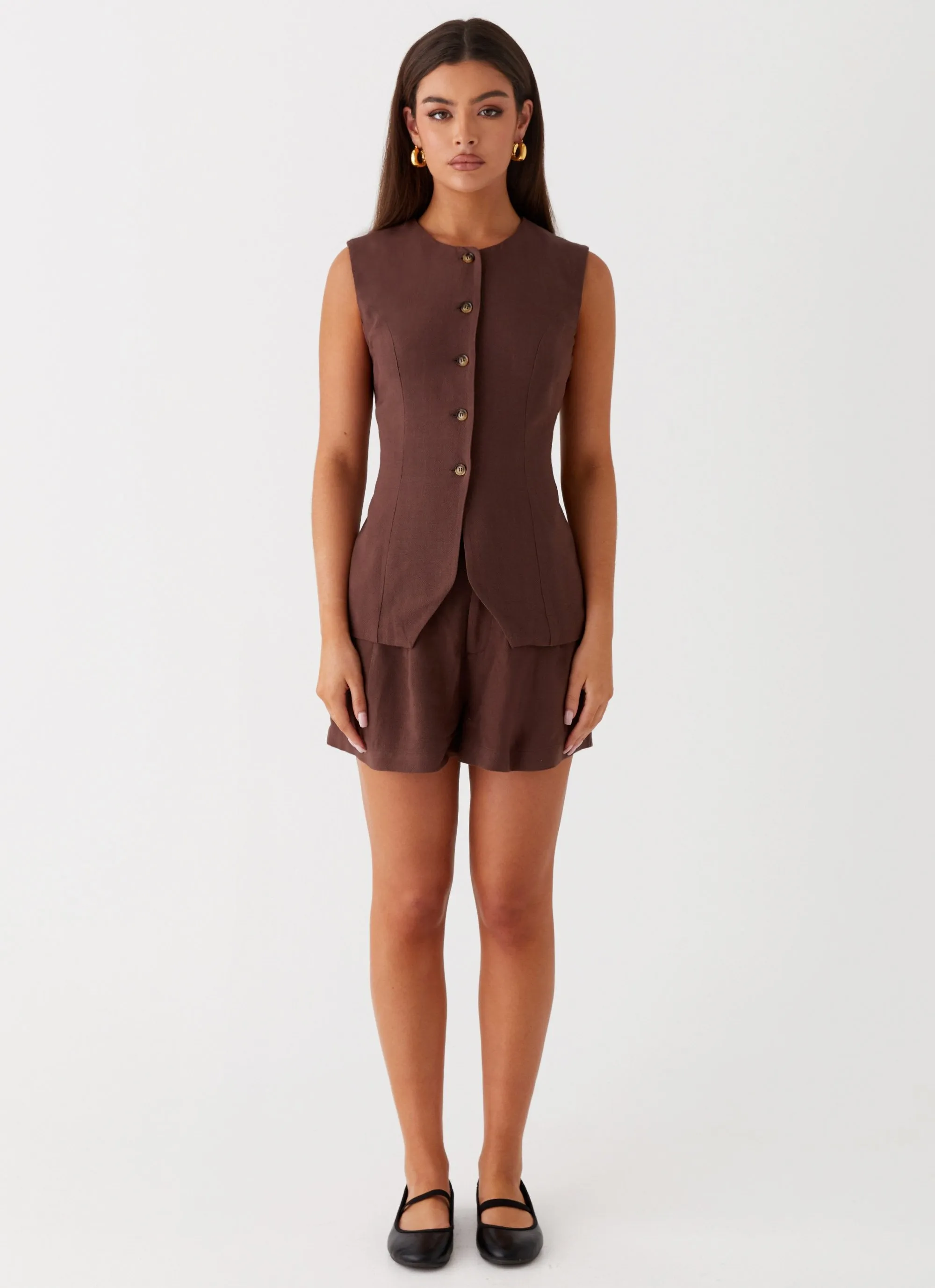 Born For Bordeaux Linen Vest - Brown