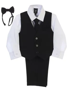 Boys Black / White Shirt Zipper Tie Bow Tie Vest Pant Set  Size 6M-12Y