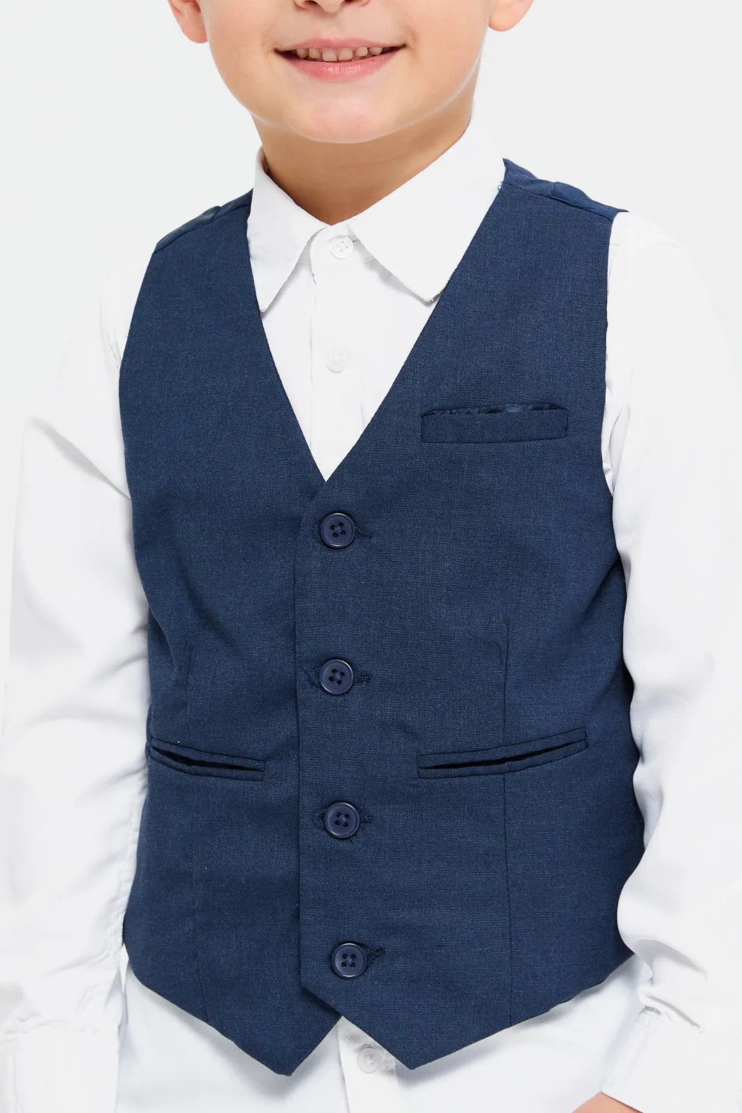 Boys White And Navy Vest And Shirt Set (2 Piece)