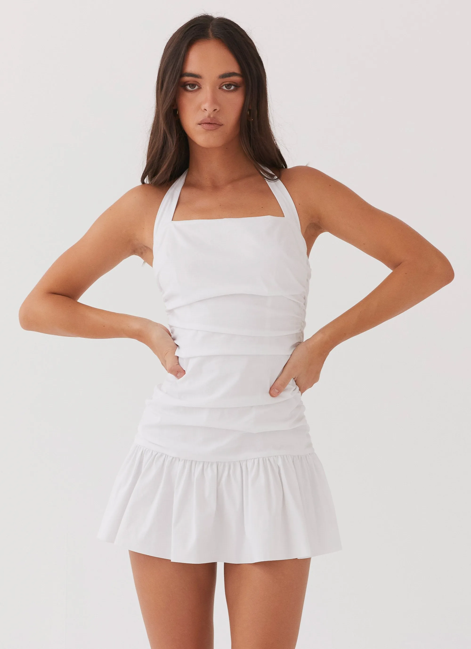 Cely Ruched Mini Dress - White