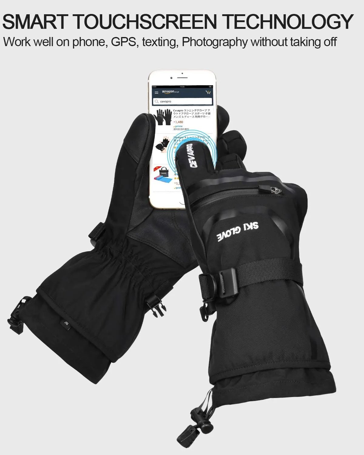 Cevapro -40℉ Waterproof Ski Gloves, Winter Gloves Men Women for Snowboarding