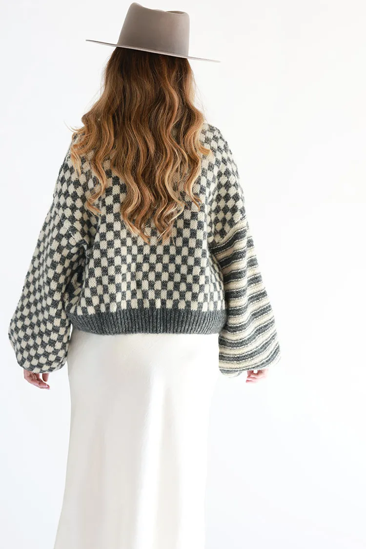 Checkered Gray Cardigan Sweater