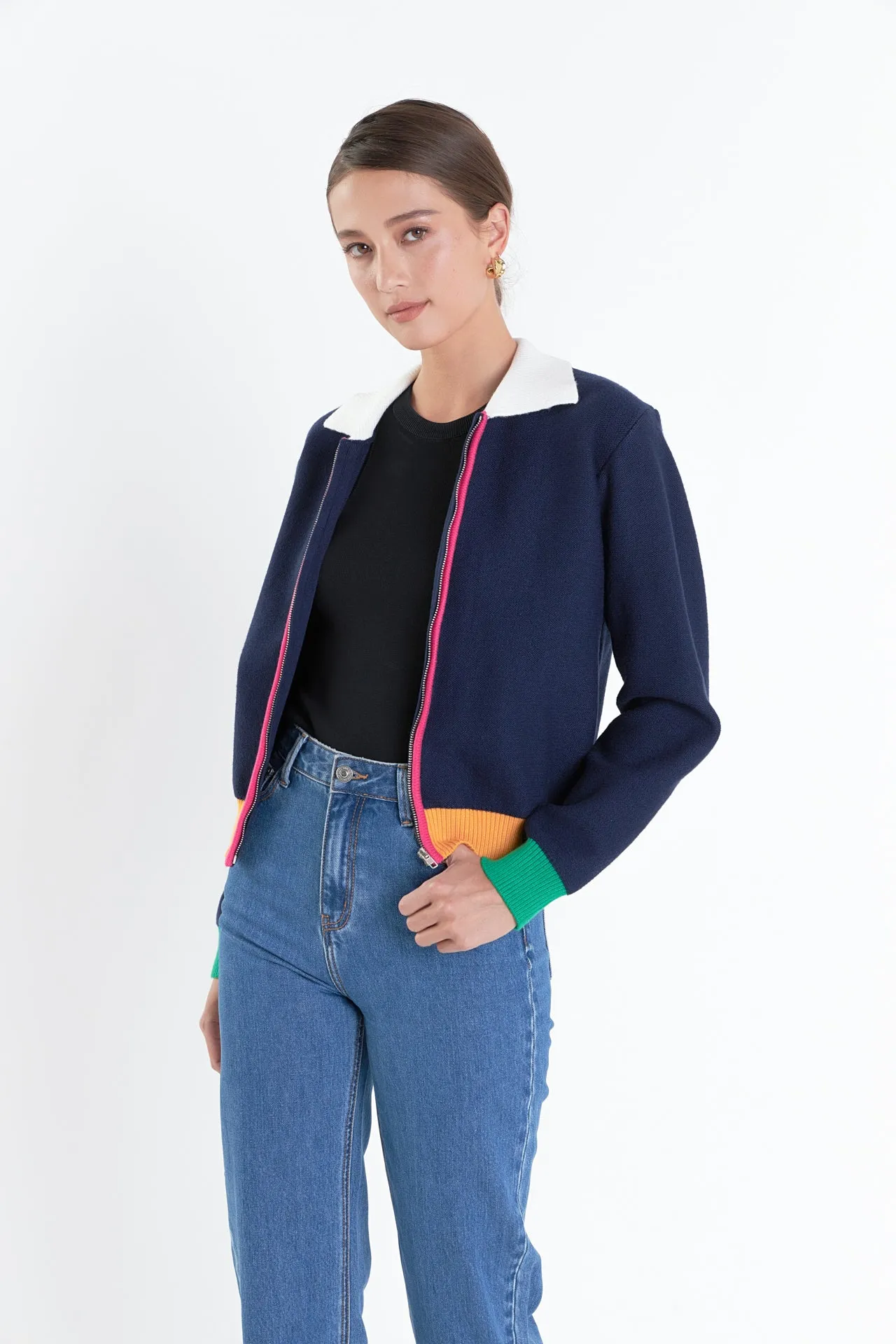 Colorblock Zip Up Cardigan