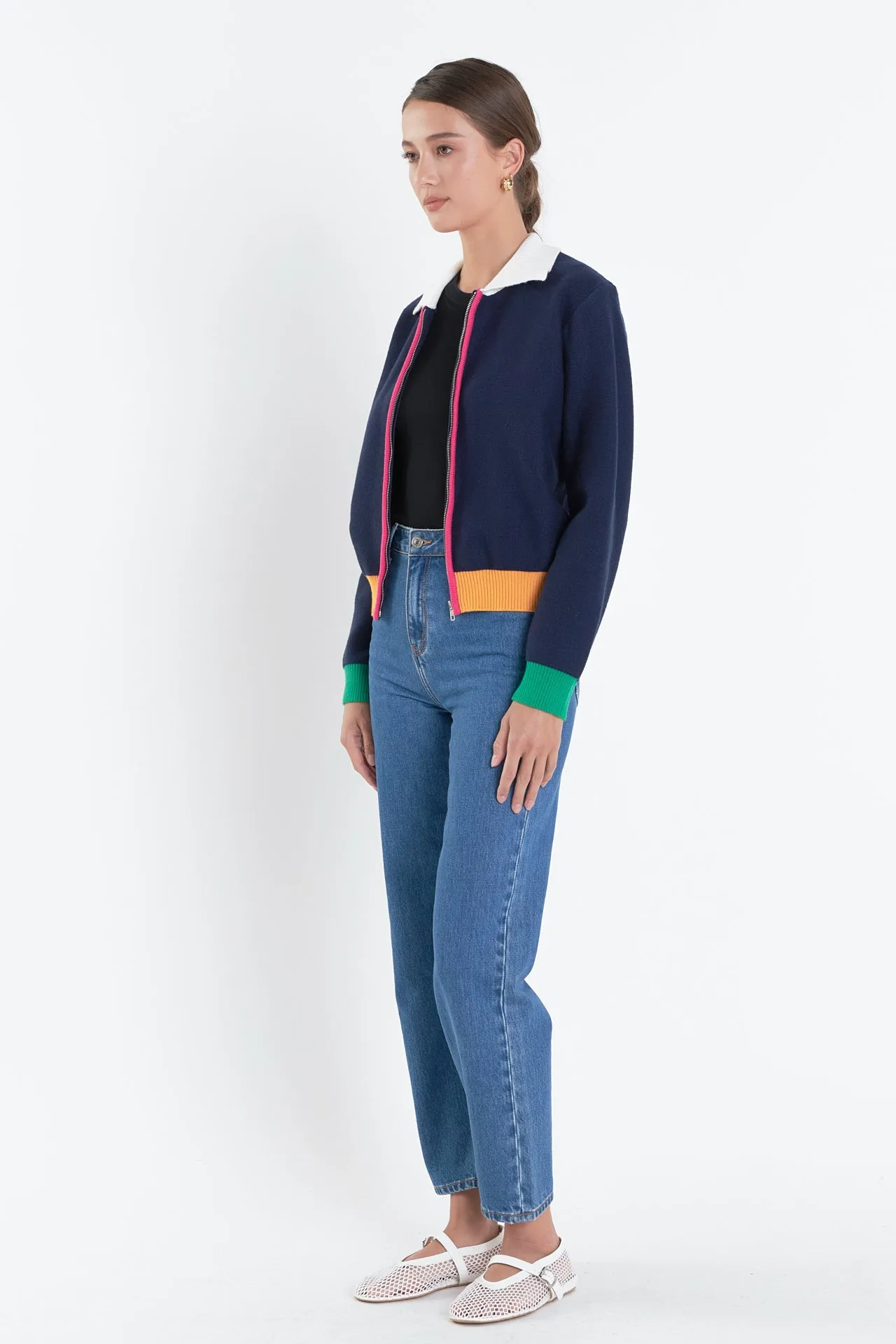 Colorblock Zip Up Cardigan