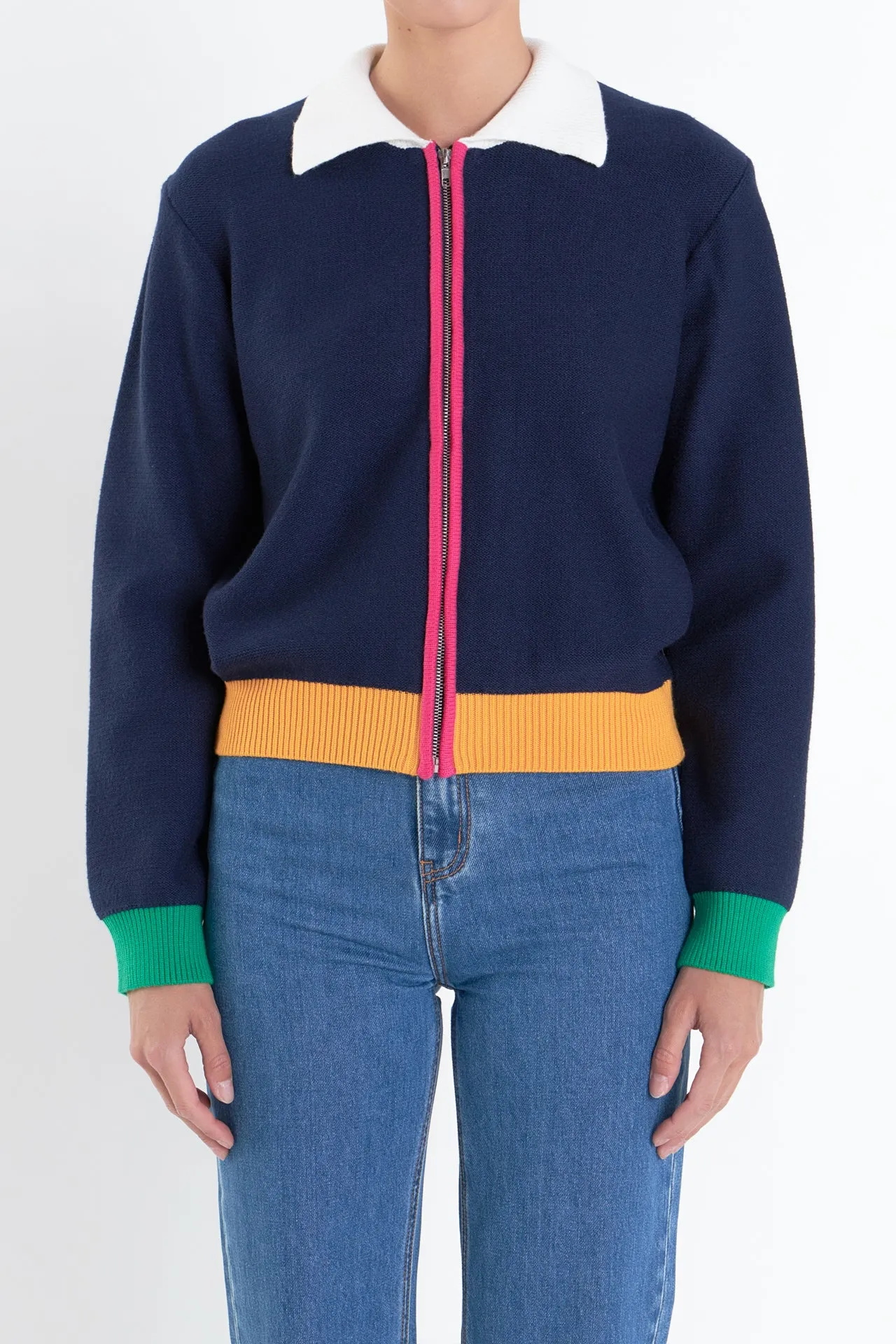 Colorblock Zip Up Cardigan