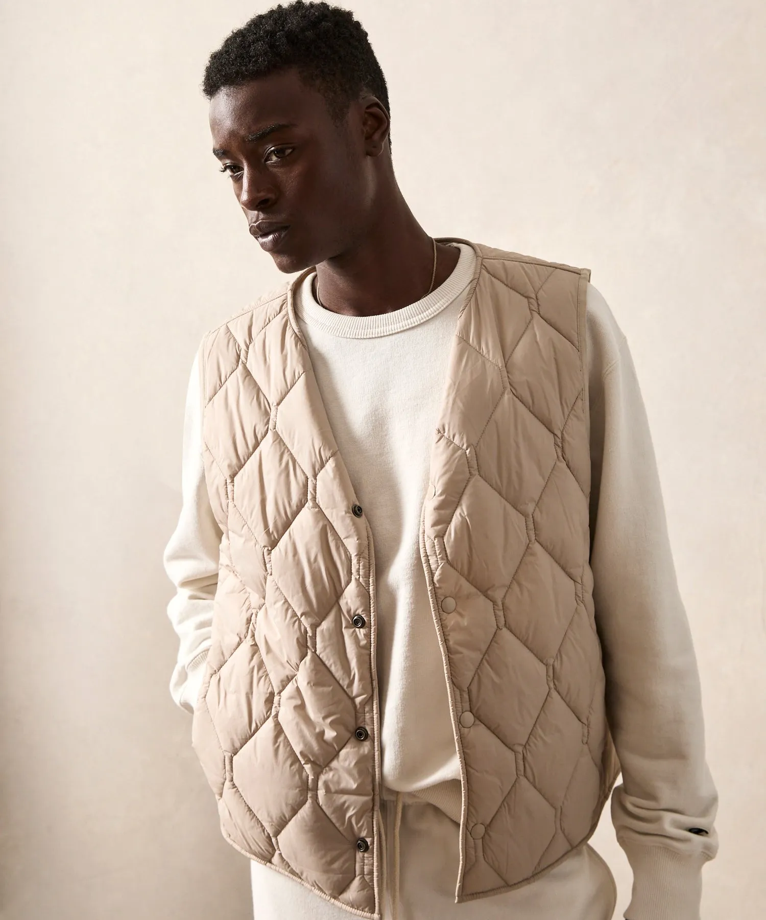 Convertible Quilted Gilet Vest in Khaki