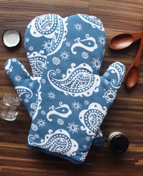 Cotton Blue Paislay Oven Gloves Pack Of 2