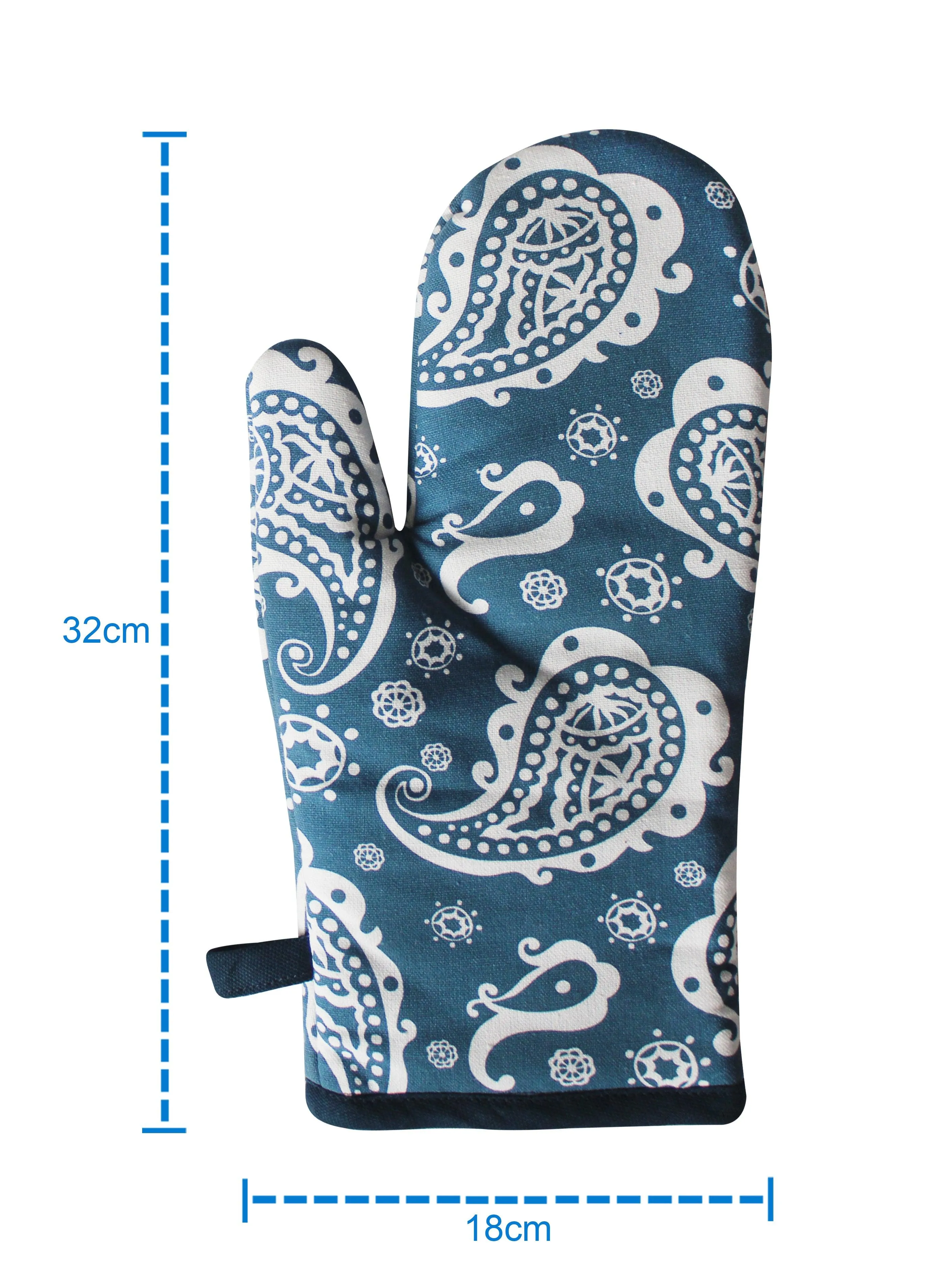 Cotton Blue Paislay Oven Gloves Pack Of 2