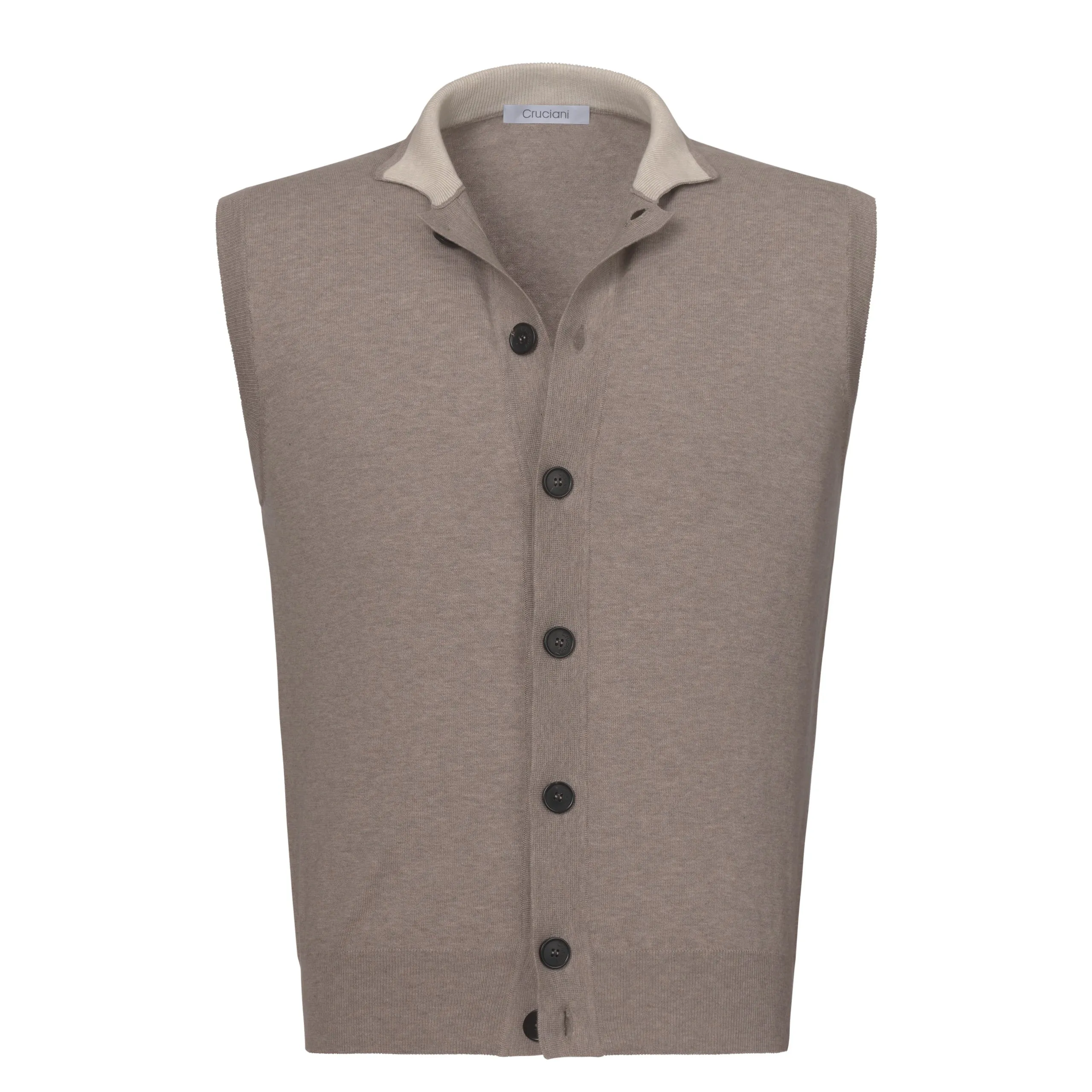 Cotton Polo Gilet in Light Taupe Melange