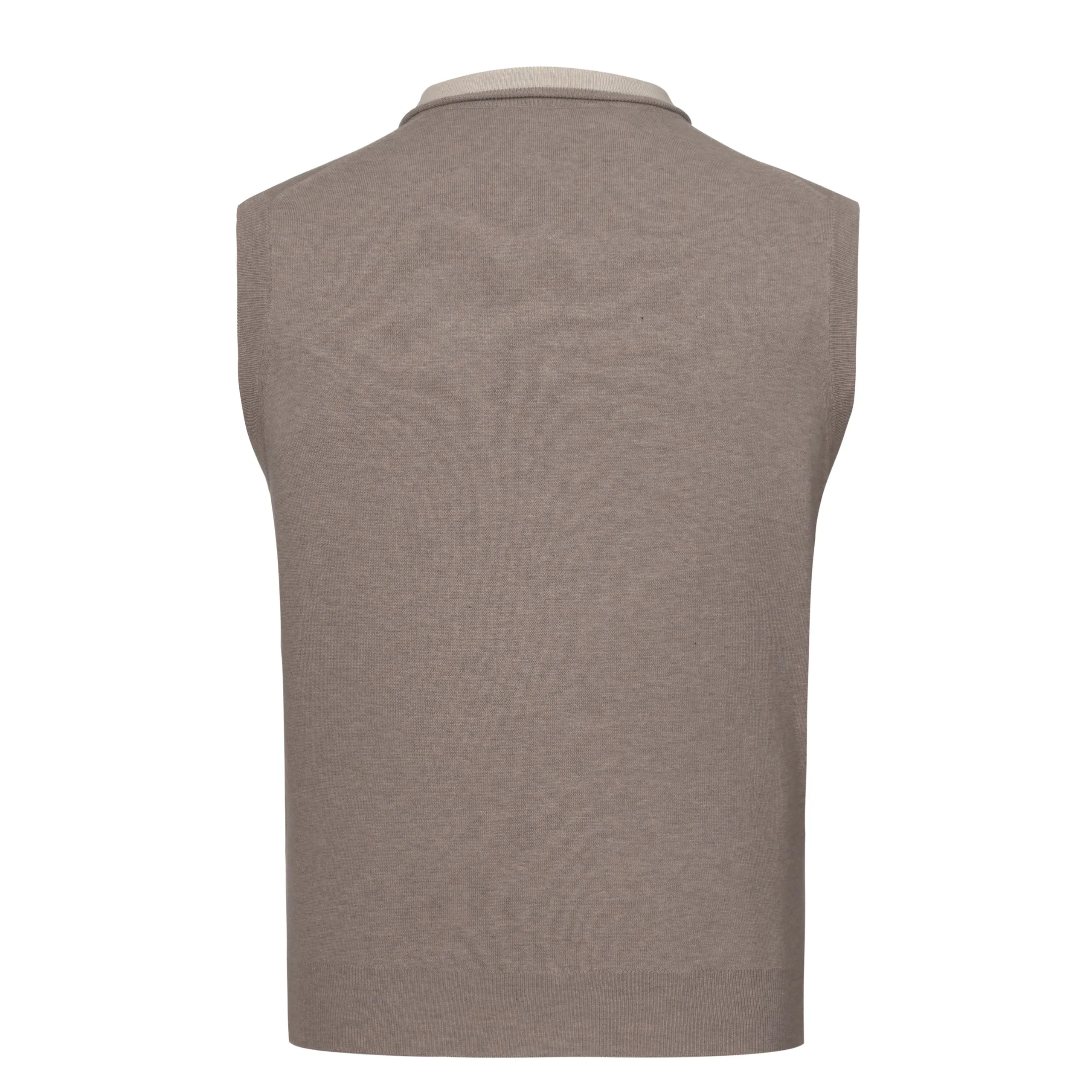 Cotton Polo Gilet in Light Taupe Melange